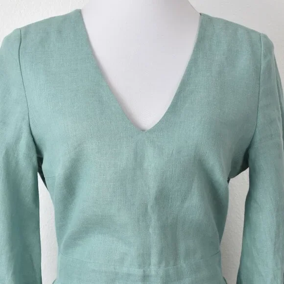 Linen Handmade Studio Open Back Madeleine Midi Dress Teal - 6 - Picture 2 of 11
